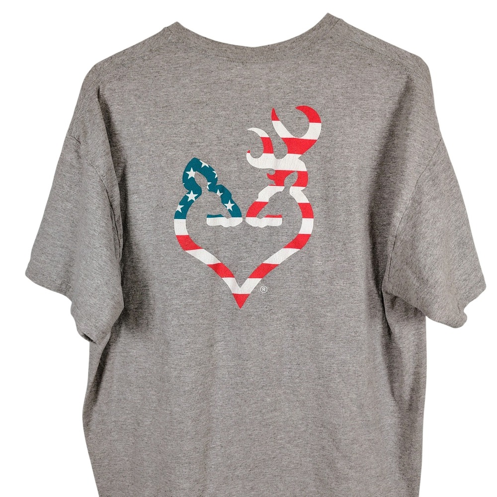 Browning Mens XL Buck Doe Heart T Shirt Gray Cotton Patriotic Gorpcore Americana